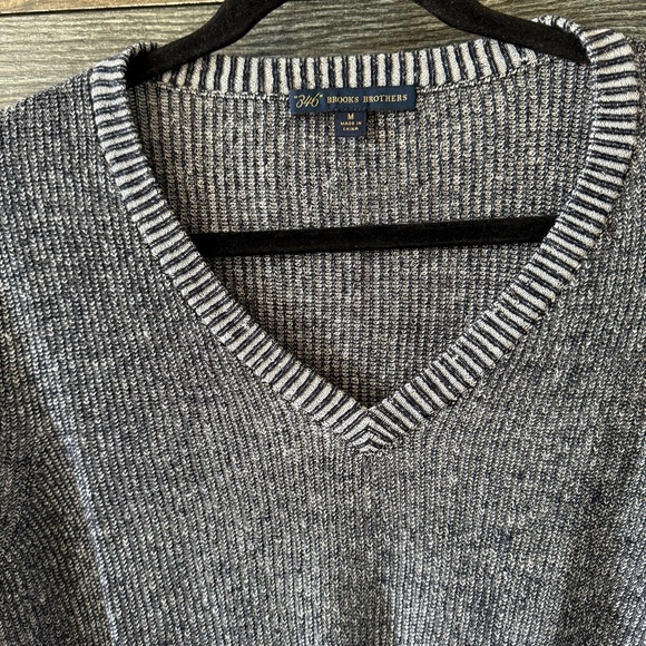 Brooks Brothers 346 Men’s Medium Linen Cotton V Neck Sweater Blue White Knit - Picture 3 of 7